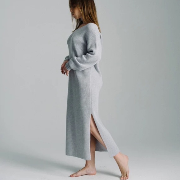 Yet Again Grey Wool Spandex Blend Long Turtleneck Sweater Dress Medium - Picture 11 of 13